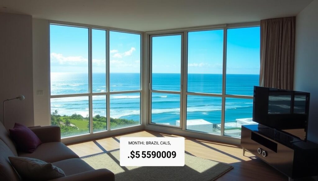 Apartament w Brazylii z widokiem na plażę i cenami wynajmu pokazującymi koszty życia w Brazylii