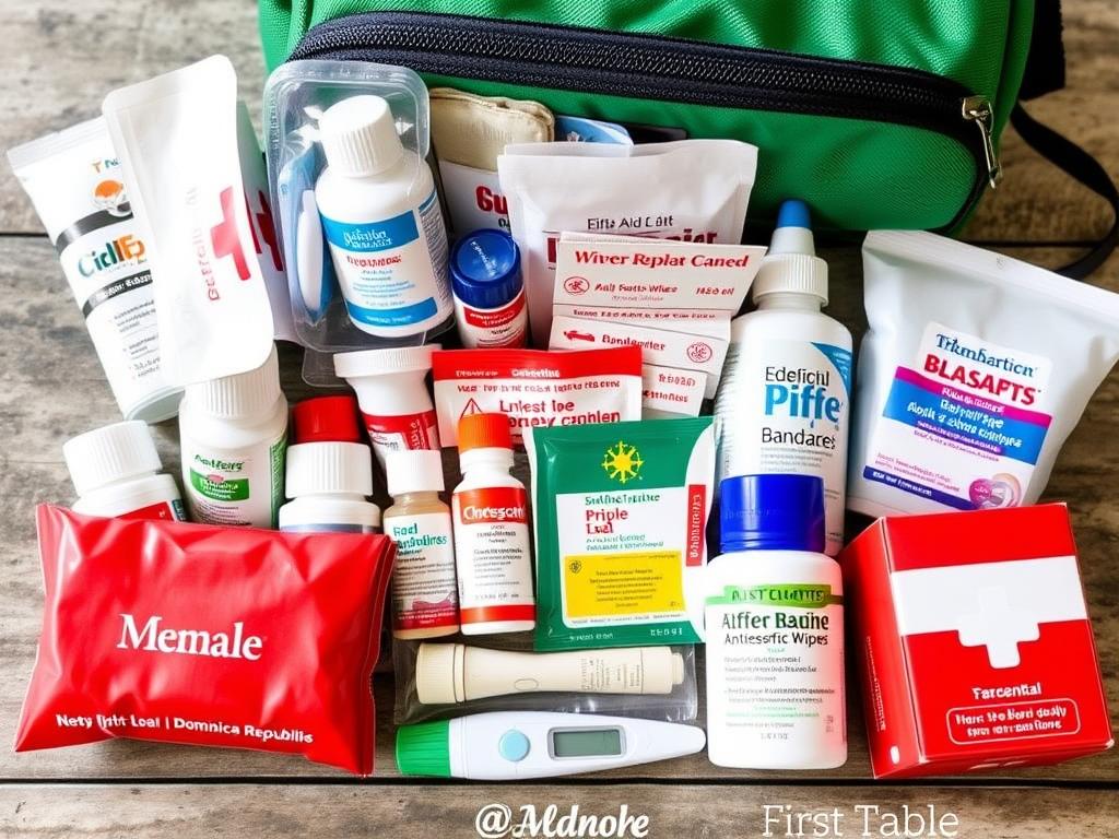 Apteczka podróżna z podstawowymi lekami i środkami opatrunkowymi na wyjazd na Dominikanę z dzieckiem