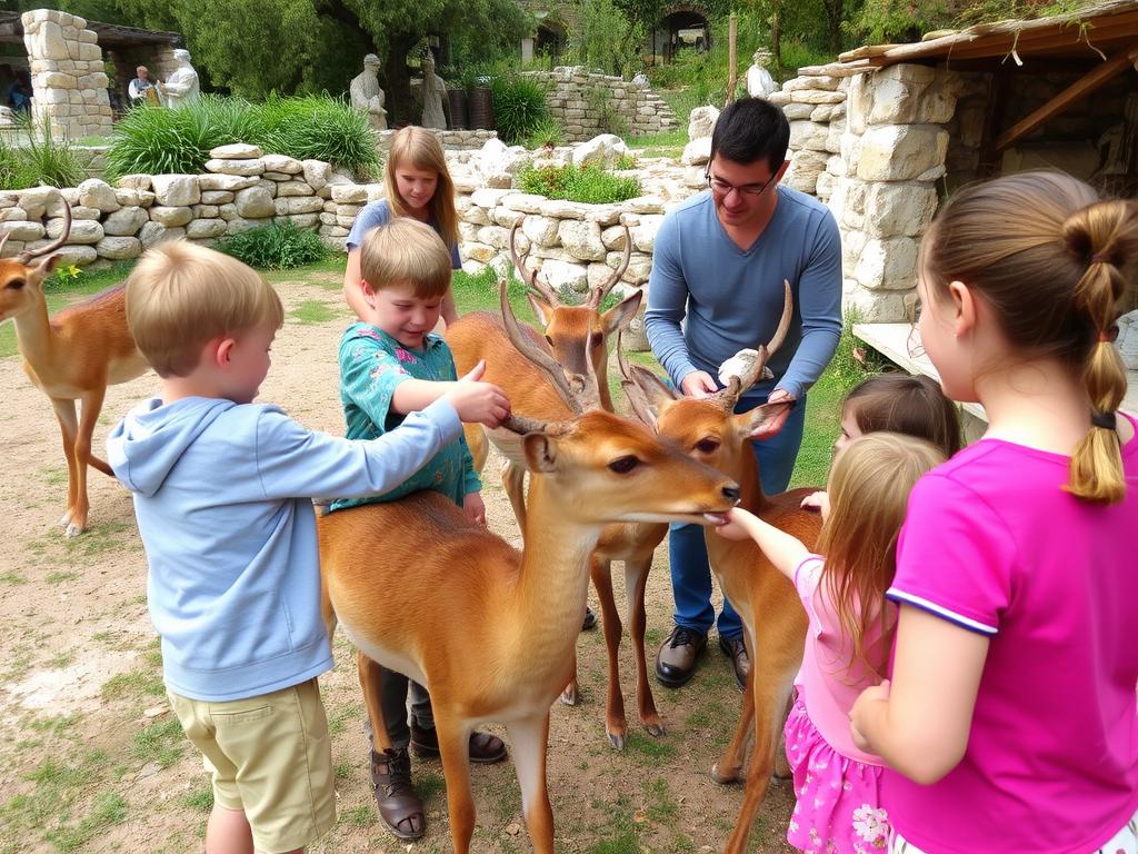 Askos Stone Park na Zakynthos - dzieci karmiące sarny