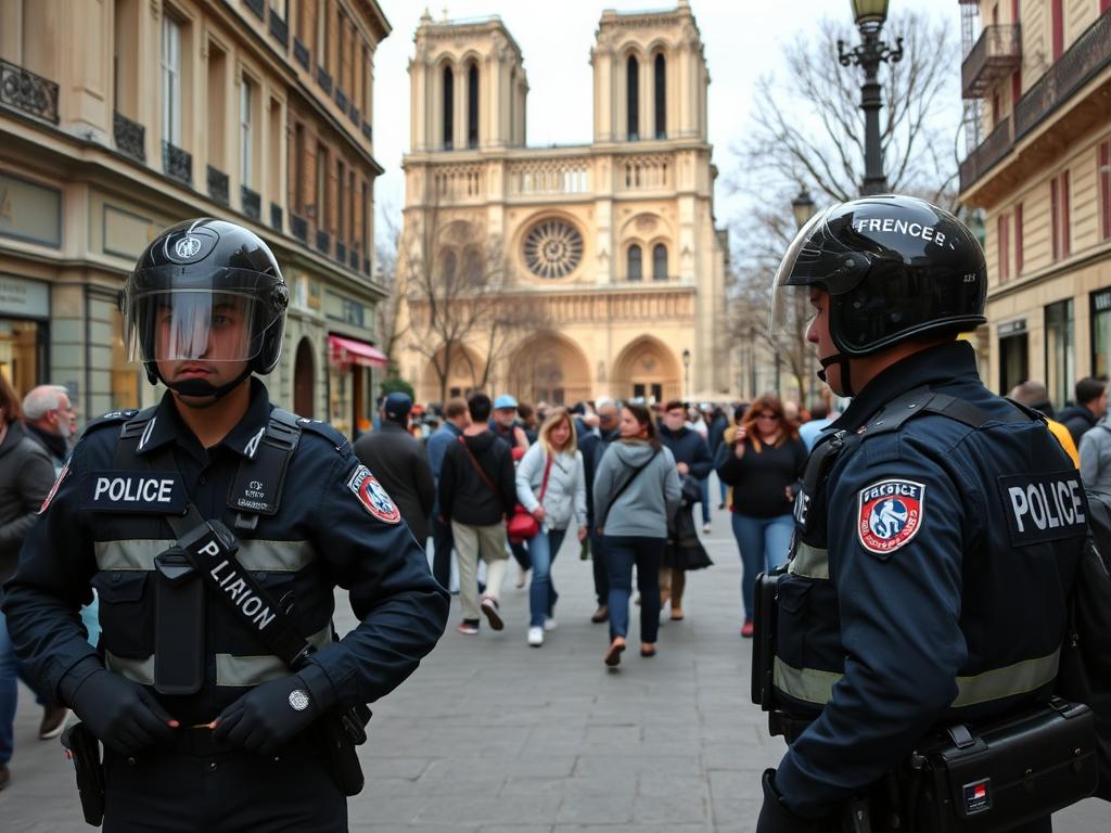 Francuscy policjanci patrolujący turystyczną dzielnicę Paryża