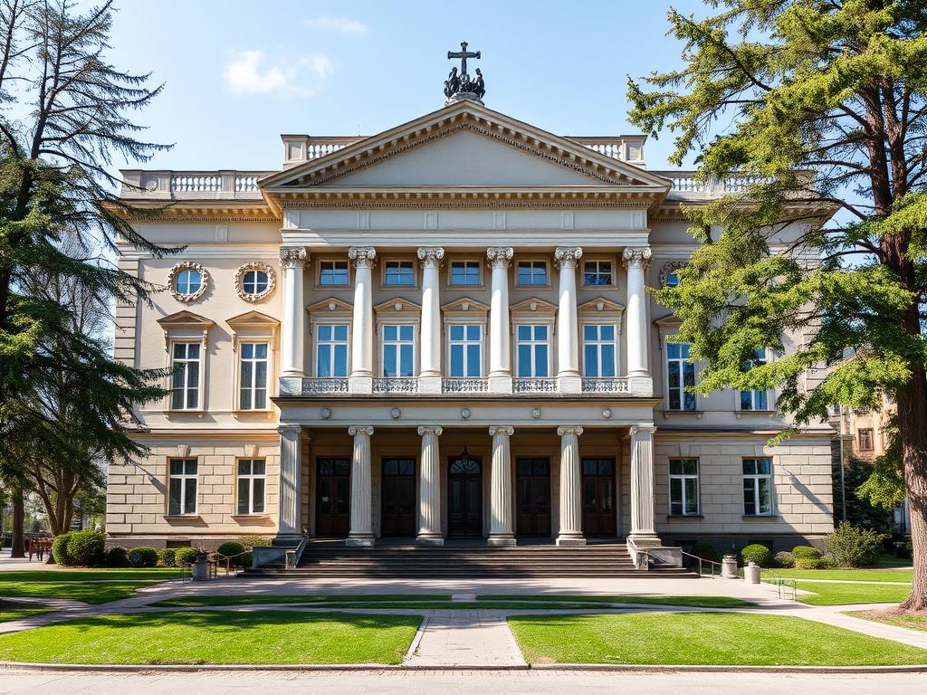 Historyczny budynek Liceum Krzemienieckiego z charakterystyczną klasycystyczną fasadą