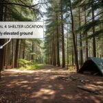 Idealne miejsce na budowę schronienia w lesie z widocznym lekko wzniesionym terenem, osłoniętym od wiatru