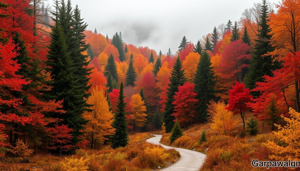 Jesienne krajobrazy Schwarzwaldu (Czarnego Lasu) z kolorowymi liśćmi