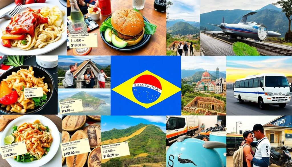 Kolaż pokazujący różne aspekty kosztów życia w Brazylii