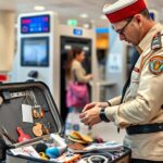 Kontrola celna na lotnisku w Maroku sprawdzająca bagaż turystów pod kątem zakazanych przedmiotów do wywozu