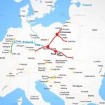 Mapa trasy samochodowej z Polski do Włoch z zaznaczonymi głównymi punktami przejazdu