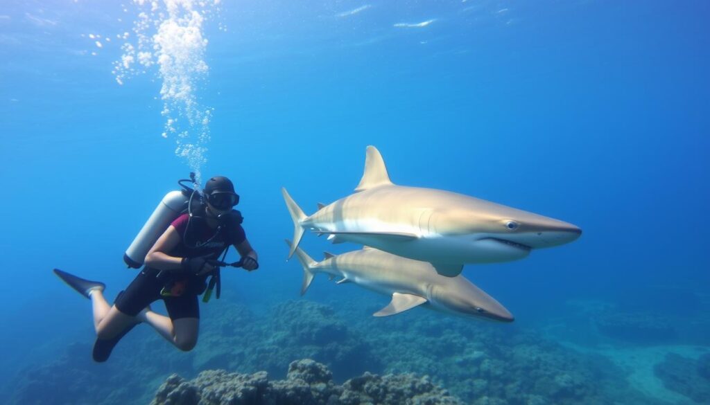Nurkowie obserwujący rekiny u wybrzeży Watamu w Kenii