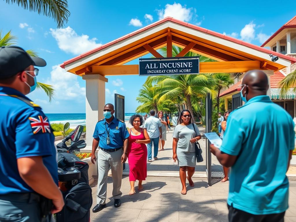 Ochrona przy wejściu do kurortu all-inclusive na Jamajce