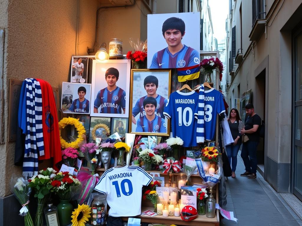 Ołtarzyk poświęcony Maradonie w dzielnicy Quartieri Spagnoli w Neapolu z pamiątkami i zdjęciami
