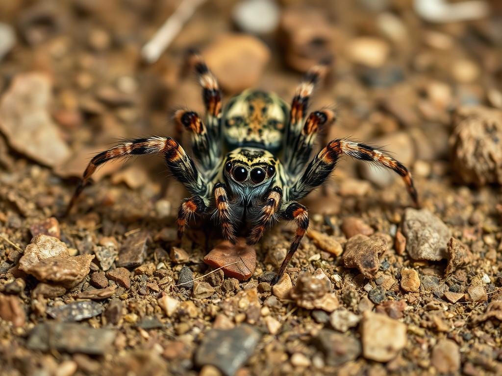 Pająk wilczy (Hogna radiata) na naturalnym podłożu Cypru