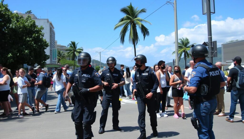 Patrol policji w Rio de Janeiro zapewniający bezpieczeństwo turystom w Brazylii
