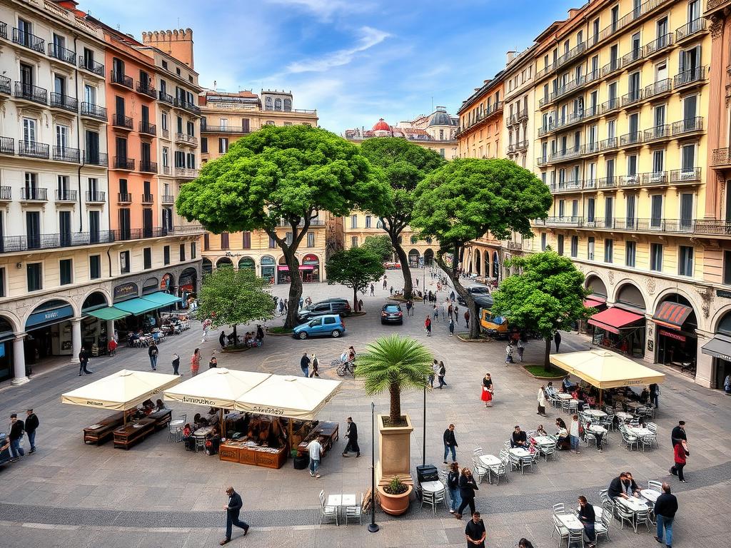 Piazza Vanvitelli - główny plac dzielnicy Vomero w Neapolu z kawiarniami i sklepami