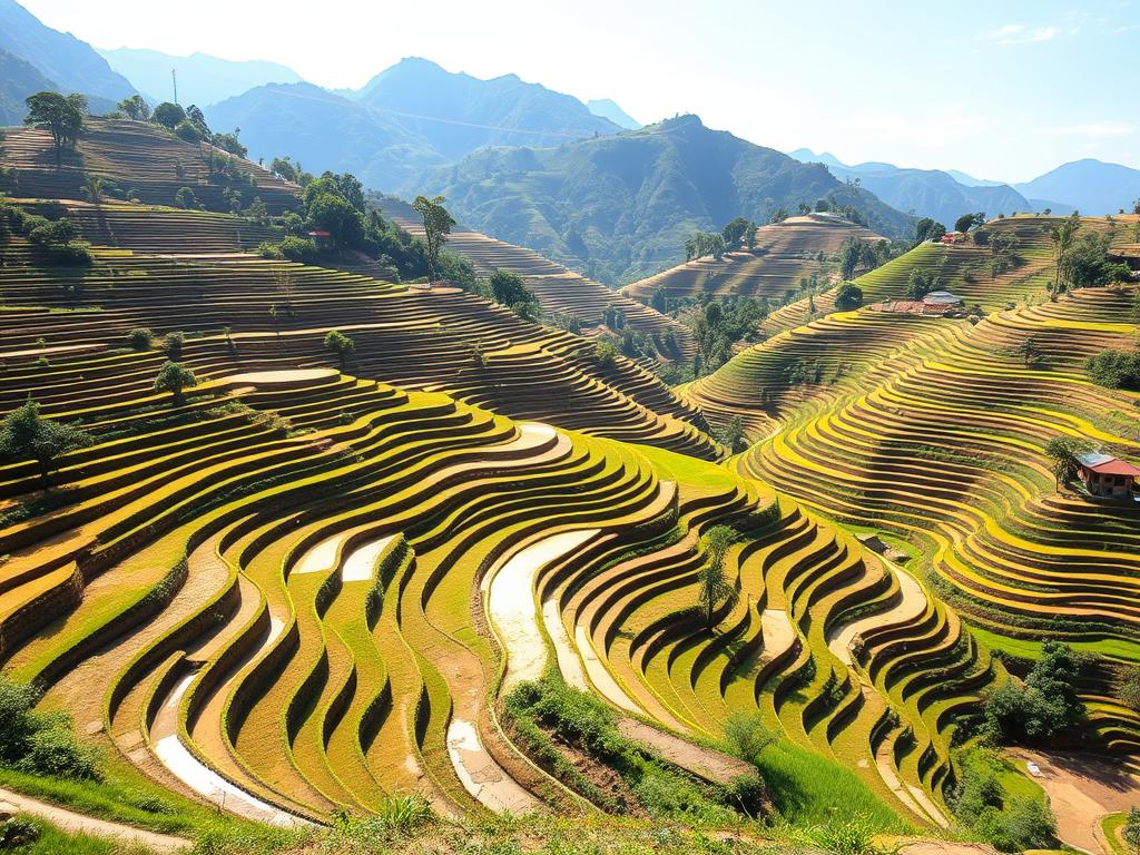Pola ryżowe w północnym Wietnamie w porze suchej - idealny czas na trekking