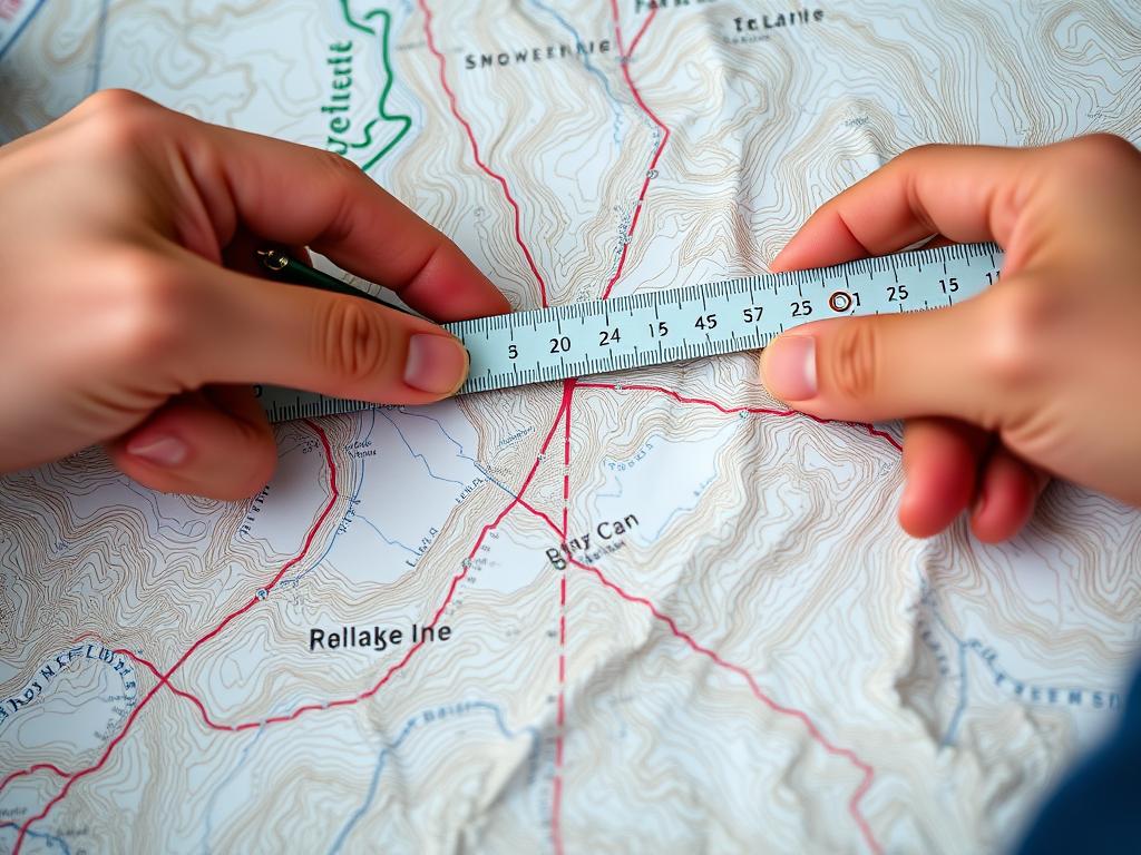 Pomiar odległości na mapie topograficznej za pomocą linijki