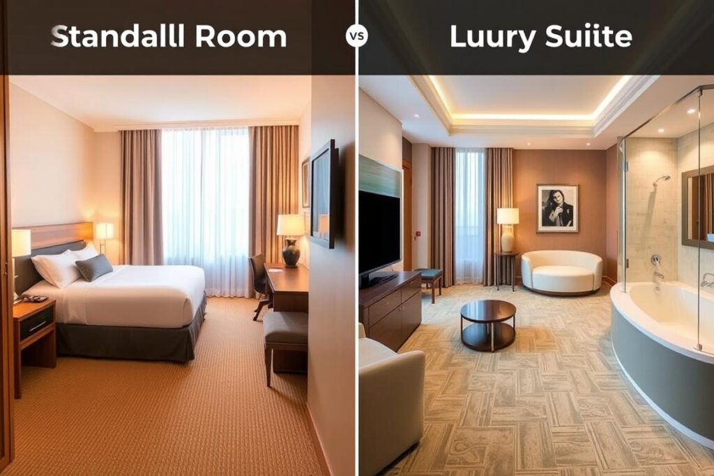 Porównanie standardowego pokoju hotelowego i suity hotelowej