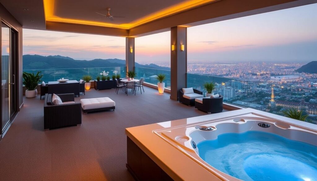 Prywatny taras z jacuzzi w luksusowej suicie hotelowej