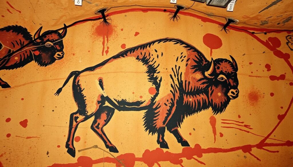 Reprodukcja słynnych malowideł z jaskini Altamira przedstawiających bizony