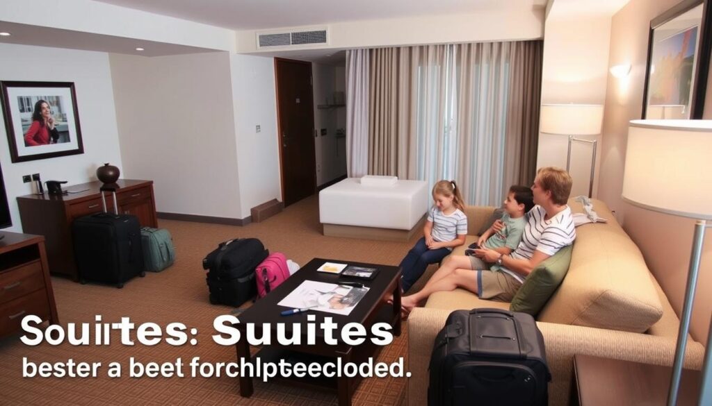 Rodzina korzystająca z przestronnej suity hotelowej podczas wakacji