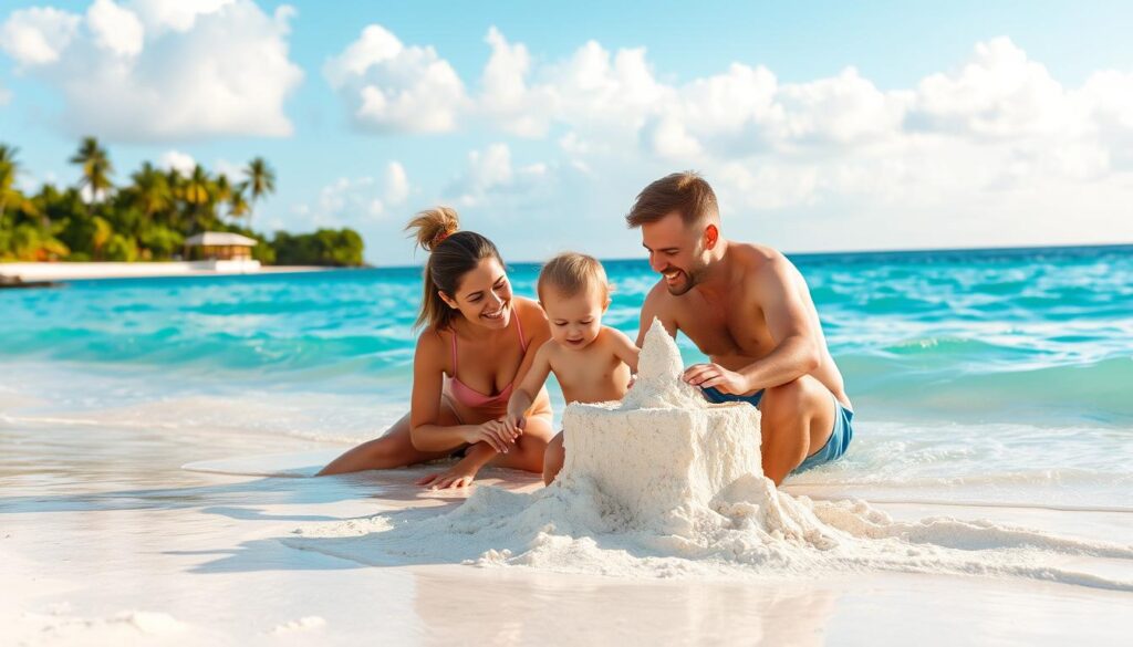 Rodzina z dzieckiem na plaży Bávaro w Punta Cana, Dominikana