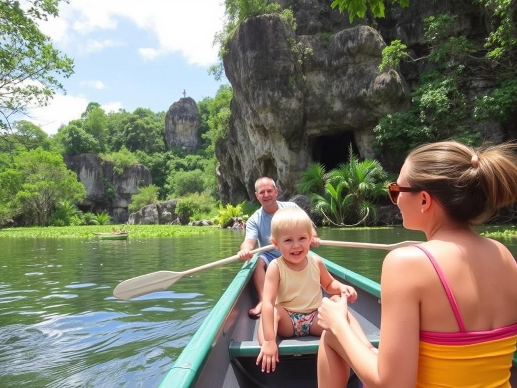 Rodzina z dzieckiem na wycieczce do Parku Narodowego Los Haitises na Dominikanie