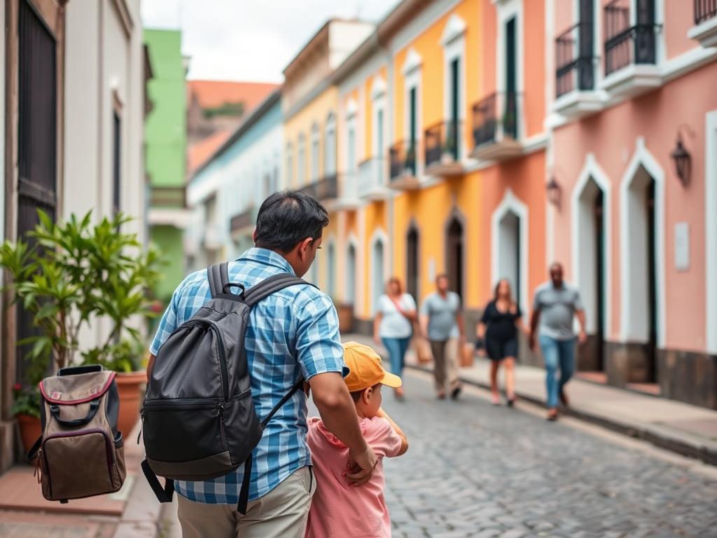 Rodzina zwiedzająca Strefę Kolonialną w Santo Domingo na Dominikanie
