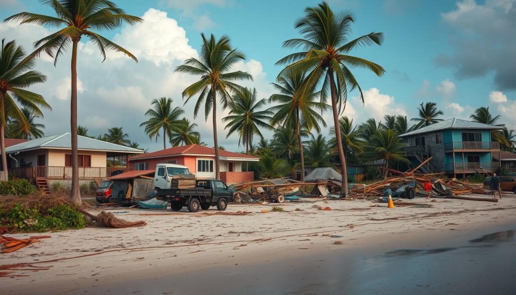 Skutki huraganu na Jamajce - powalone drzewa i zniszczone budynki