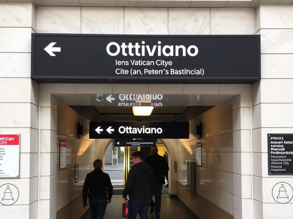 Stacja metra Ottaviano w pobliżu Watykanu z oznaczeniami kierunkowymi