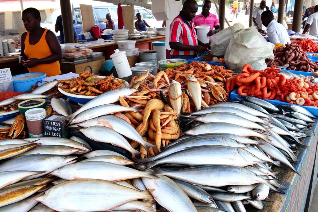 Świeże owoce morza i ryby na targu w Mombasie
