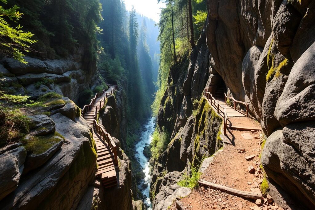 Szlak Schluchtensteig w Schwarzwaldzie (Czarnym Lesie) prowadzący przez spektakularne wąwozy