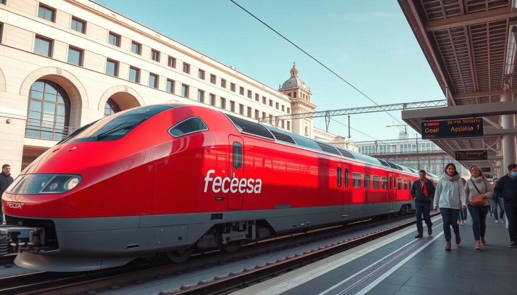 Włoski szybki pociąg Frecciarossa na dworcu Roma Termini