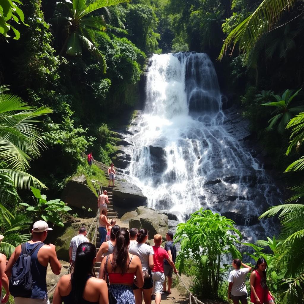 Wodospad Dunn's River Falls na Jamajce z turystami