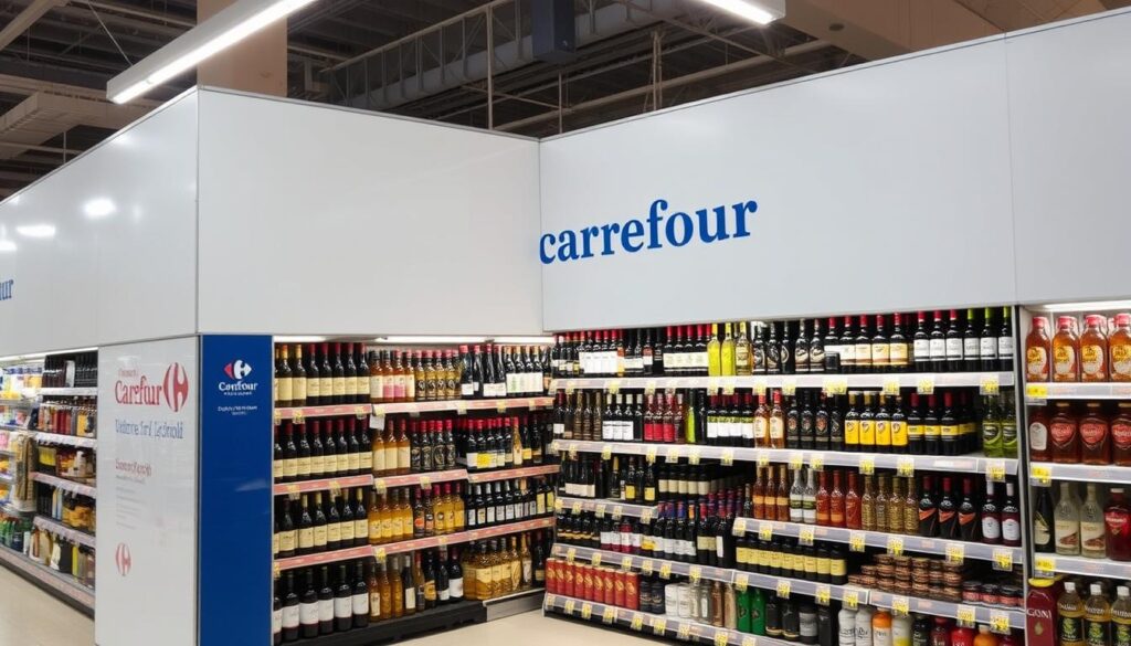 Wydzielona strefa z alkoholem w marokańskim supermarkecie Carrefour