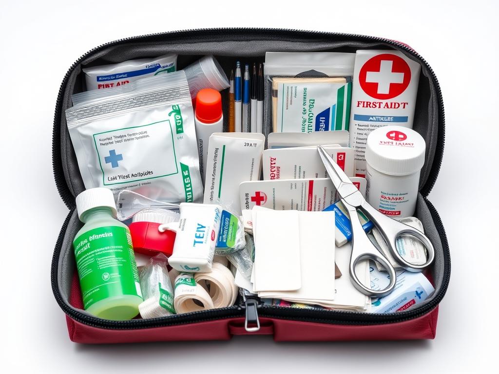 Zestaw pierwszej pomocy z podstawowymi środkami opatrunkowymi