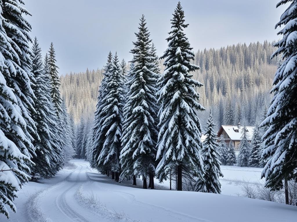 Zimowy krajobraz Schwarzwaldu (Czarnego Lasu) pokryty śniegiem