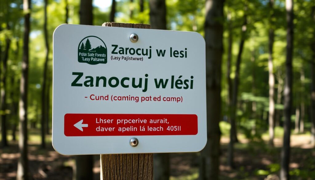 Znak informujący o obszarze objętym programem 'Zanocuj w lesie'