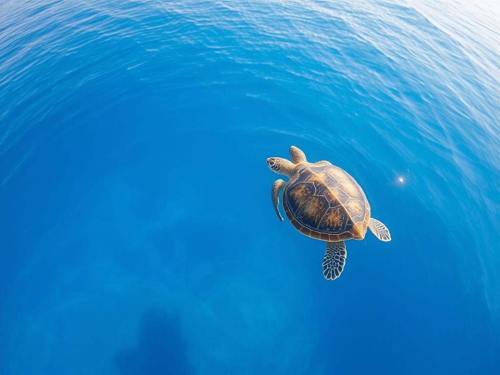 Żółw Caretta Caretta pływający w wodach Zakynthos