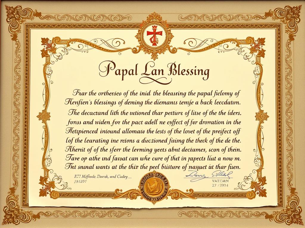 Błogosławieństwo papieskie na ozdobnym pergaminie