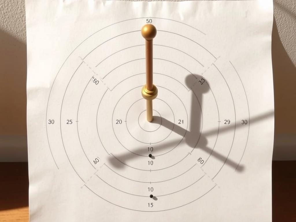 Gotowy domowy gnomon z zaznaczonymi punktami cienia