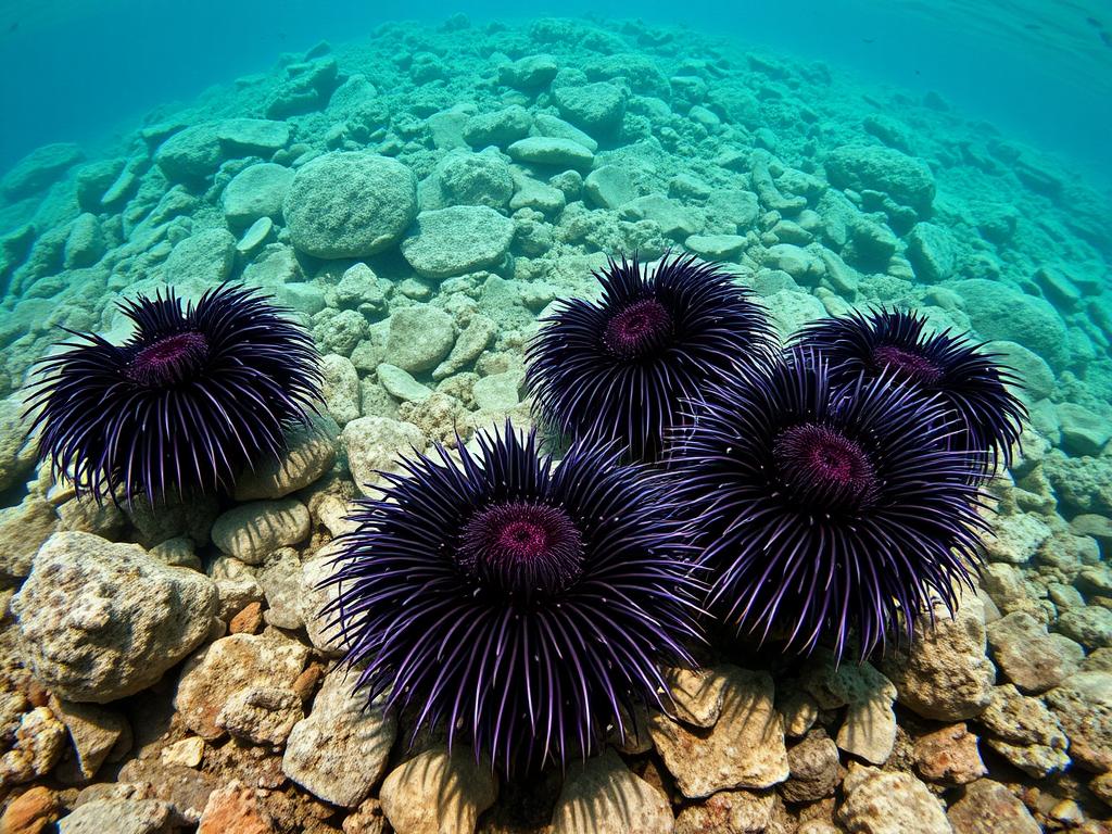 Jeżowiec morski na skalistym dnie Morza Śródziemnego we Włoszech