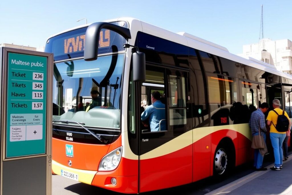 Maltański autobus transportu publicznego z widocznym cennikiem biletów