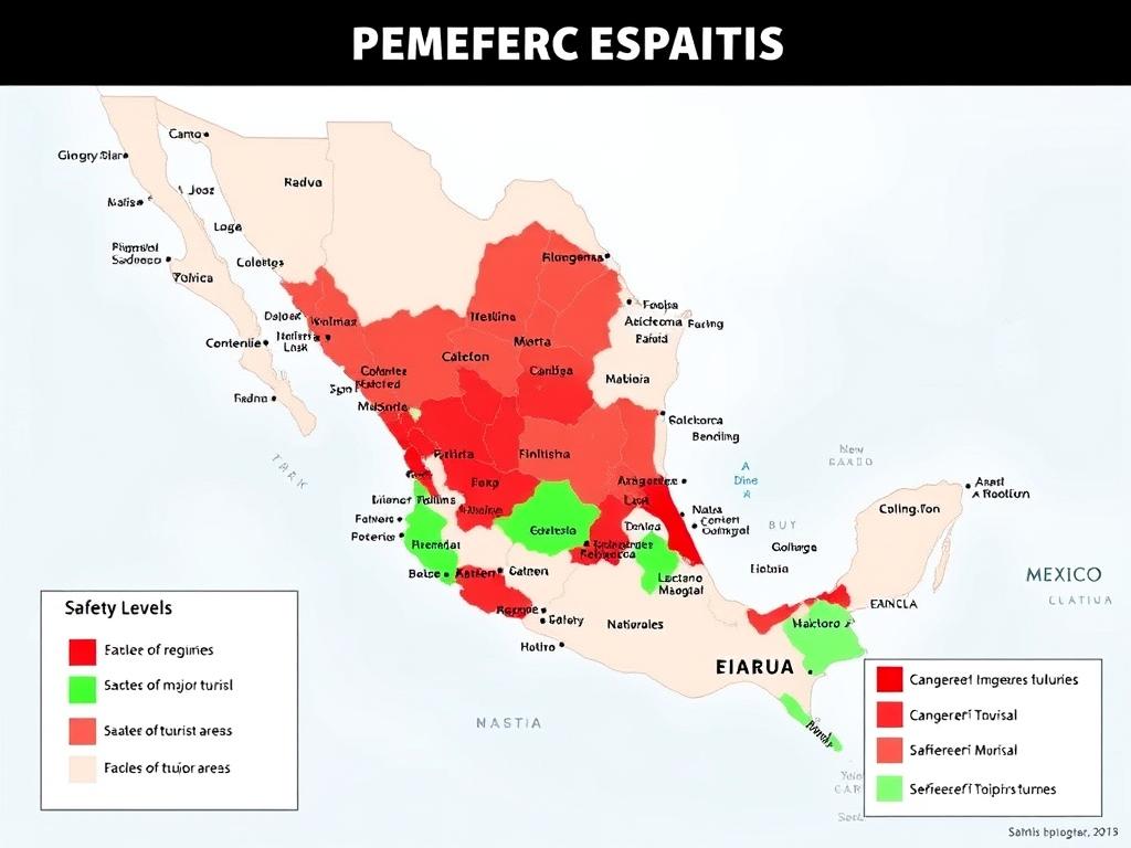 Mapa Meksyku z zaznaczonymi niebezpiecznymi regionami, pokazująca gdzie w Meksyku jest bezpiecznie a gdzie nie