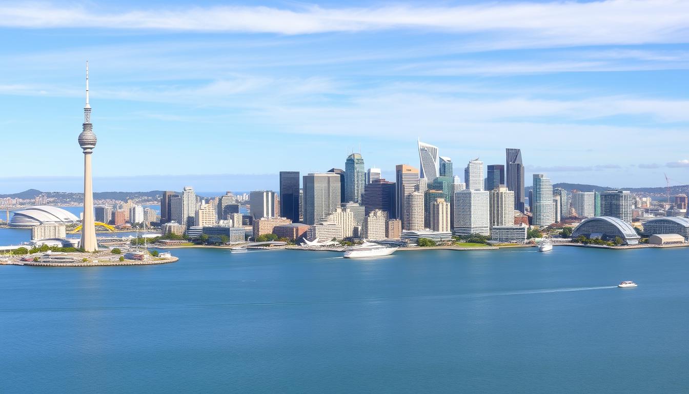 Panorama Auckland - największego miasta Nowej Zelandii z charakterystyczną Sky Tower