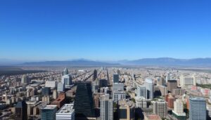 Panorama Mexico City z lotu ptaka, pokazująca rozległe miasto gdzie turyści zastanawiają się czy w Meksyku jest bezpiecznie