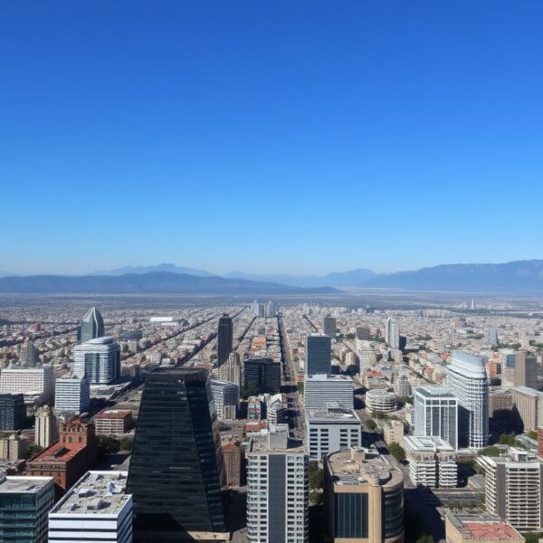 Panorama Mexico City z lotu ptaka, pokazująca rozległe miasto gdzie turyści zastanawiają się czy w Meksyku jest bezpiecznie