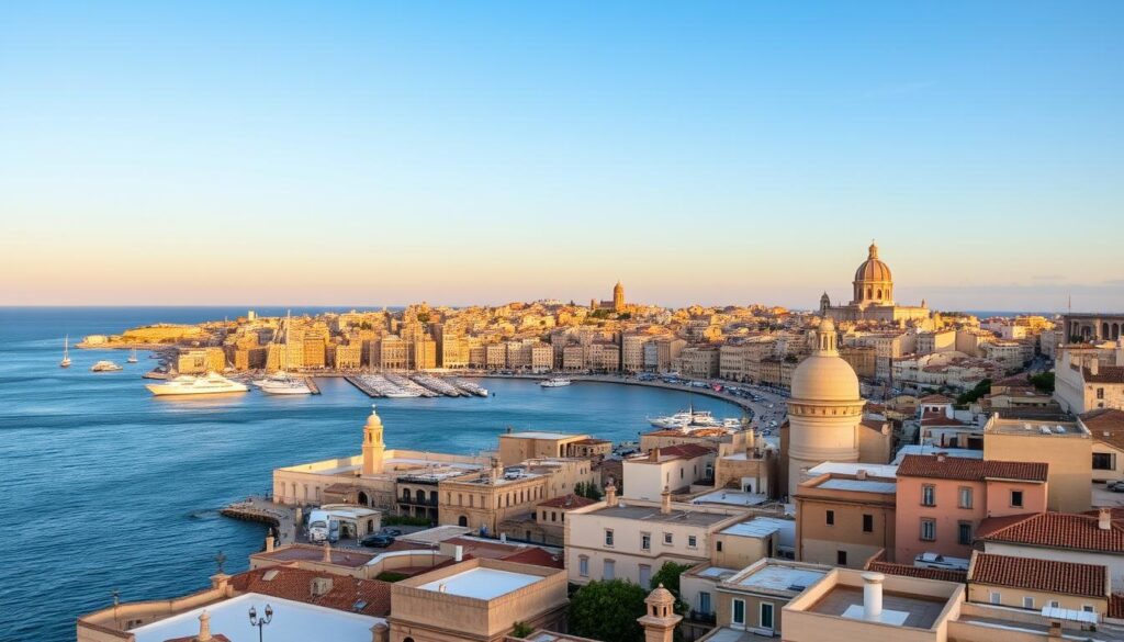 Panorama Valletty, stolicy Malty, z widokiem na port i historyczne budynki