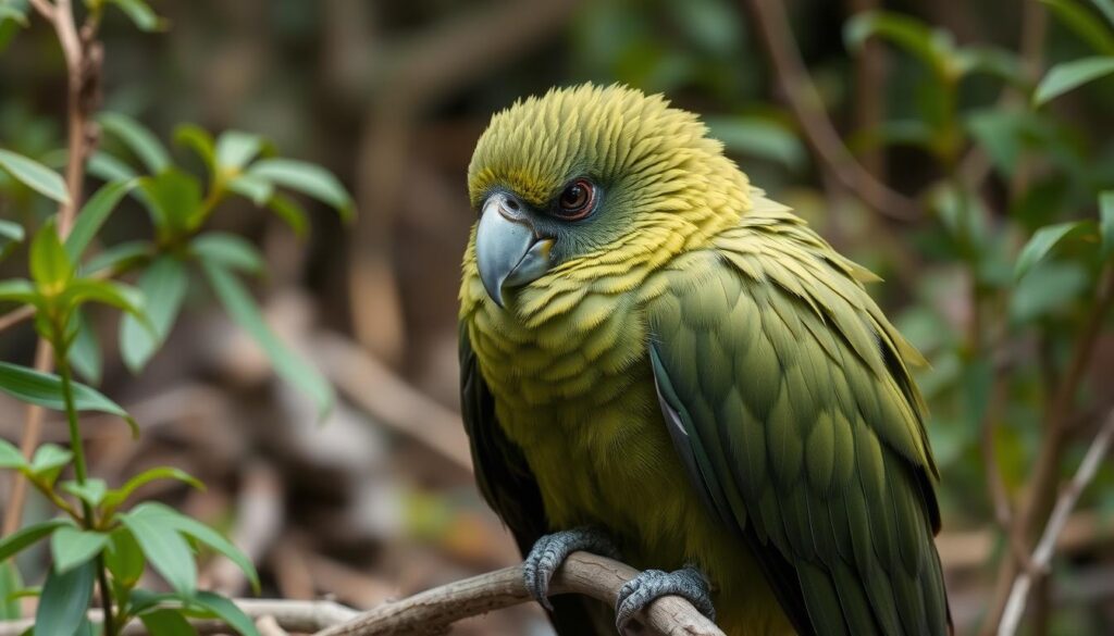 Papuga kakapo, jeden z najrzadszych ptaków świata, występujący tylko w Nowej Zelandii