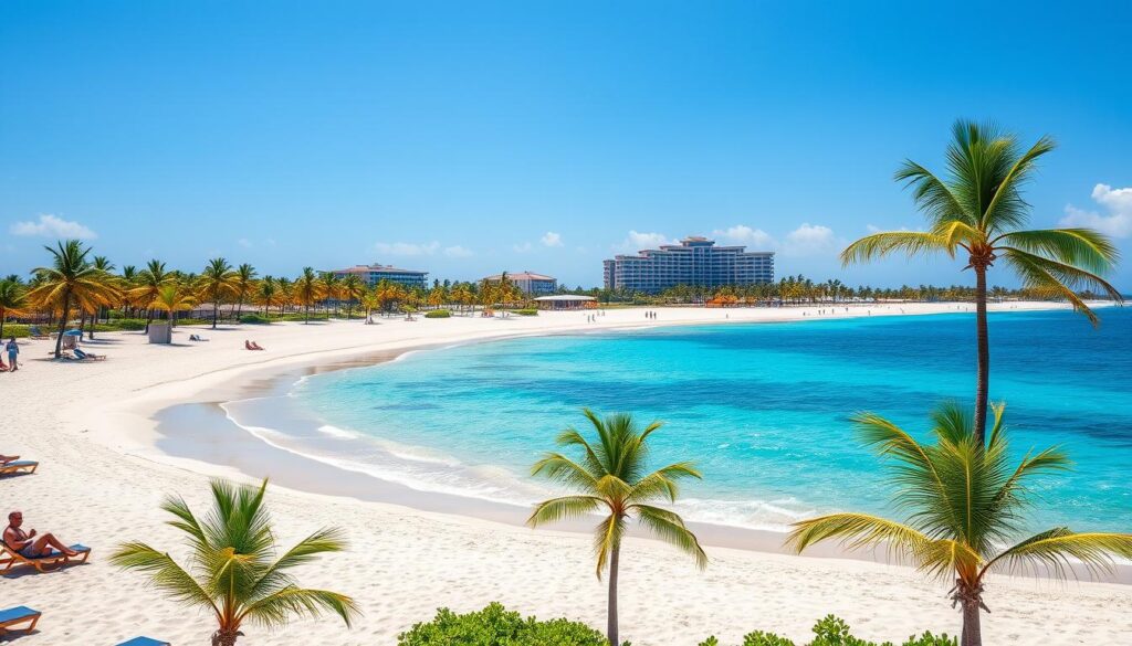 Plaża w Cancun z turkusową wodą i białym piaskiem, popularne miejsce gdzie w Meksyku jest bezpiecznie dla turystów