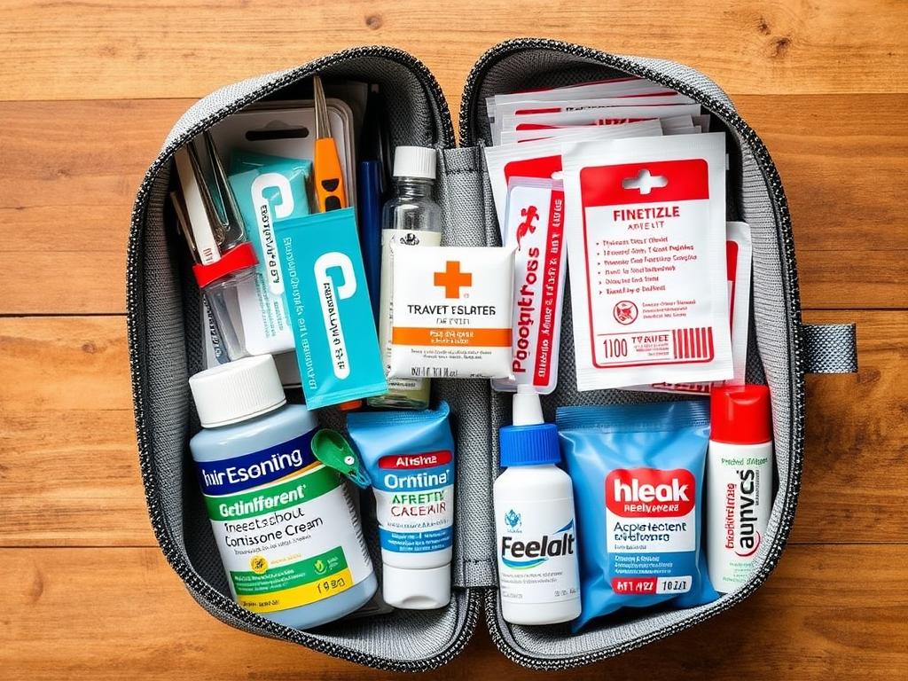Podstawowa apteczka podróżna z preparatami na ukąszenia i poparzenia