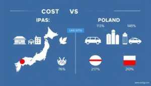 Porównanie kosztów życia w Japonii i Polsce - infografika pokazująca wydatki w Japonii