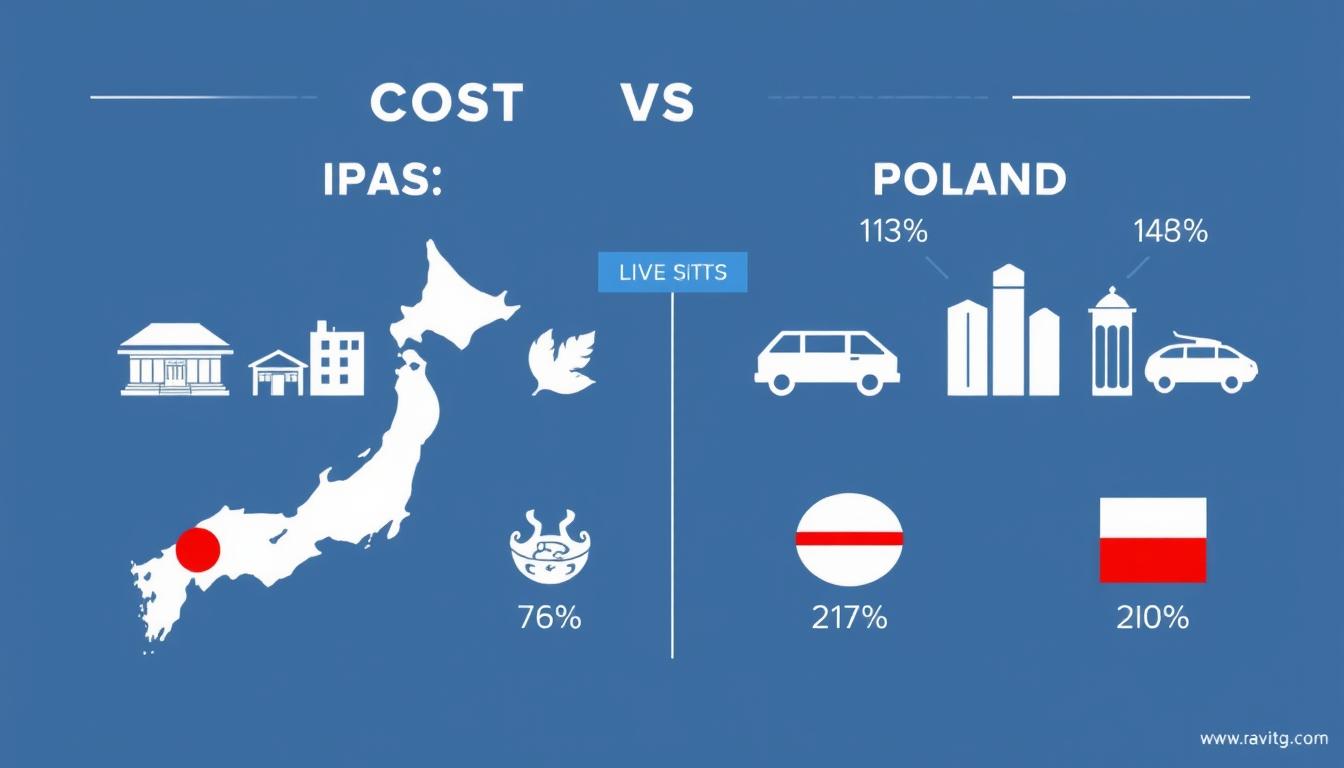 Porównanie kosztów życia w Japonii i Polsce - infografika pokazująca wydatki w Japonii